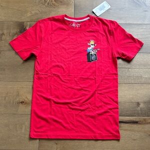 GOAT USA Red Graphic T-Shirt with Guitar Design, size small, NWT